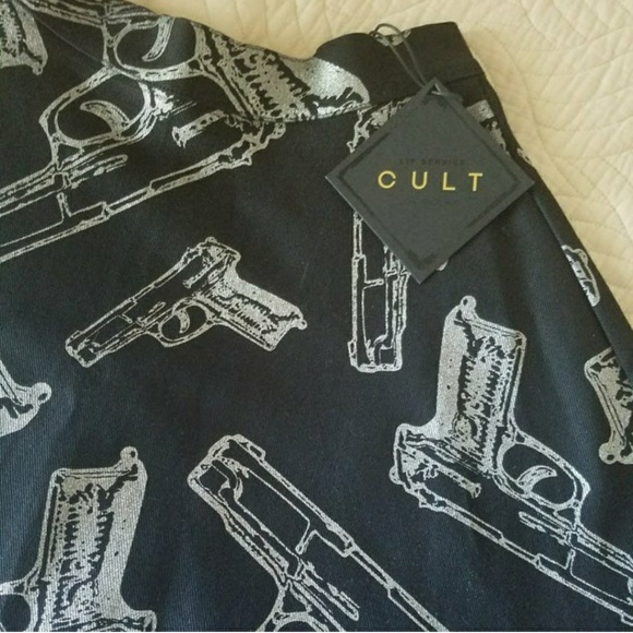 Lip Service Cult Silver Gun Skater Skirt - Picture 2 of 4