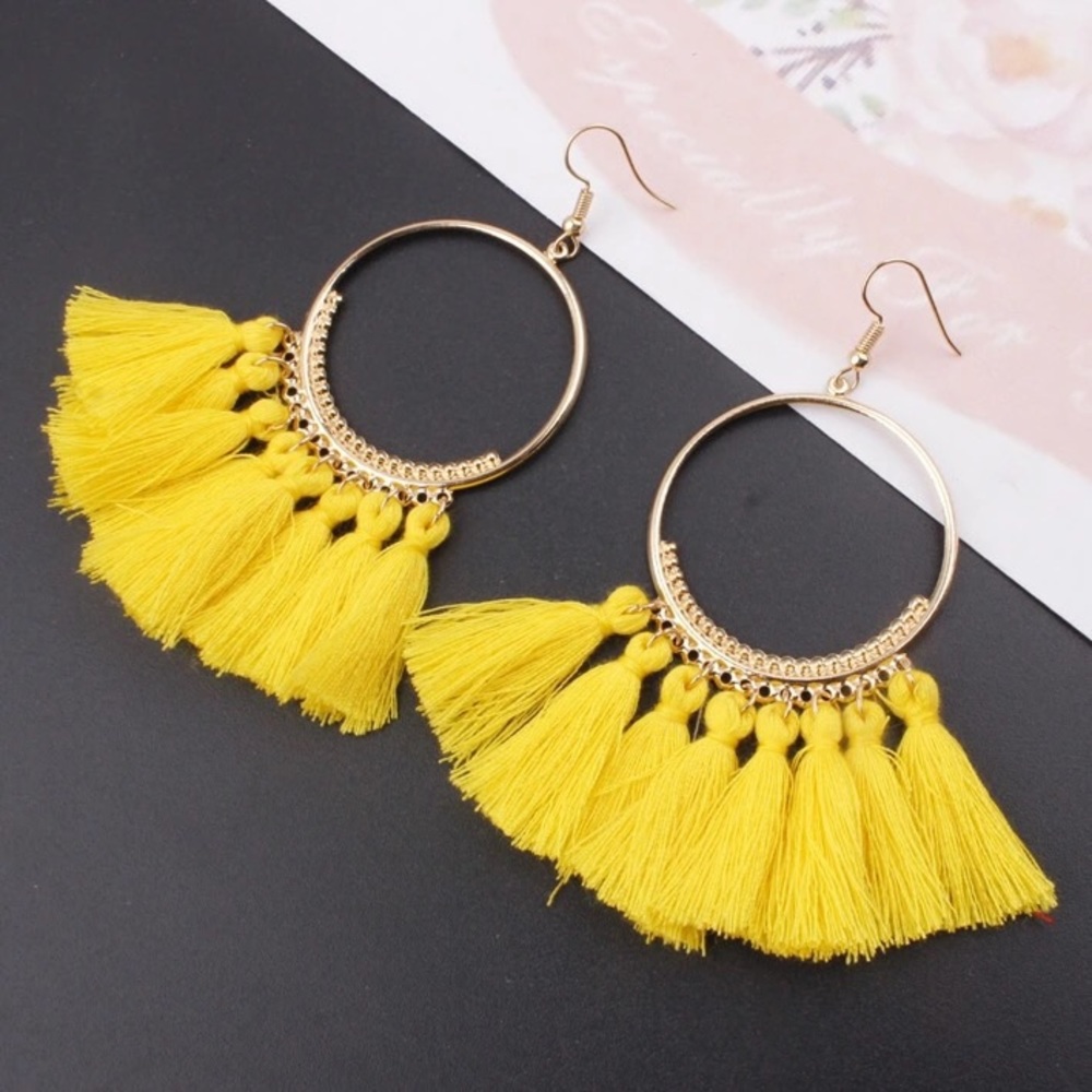 Bohemian style tassel earrings in yellow