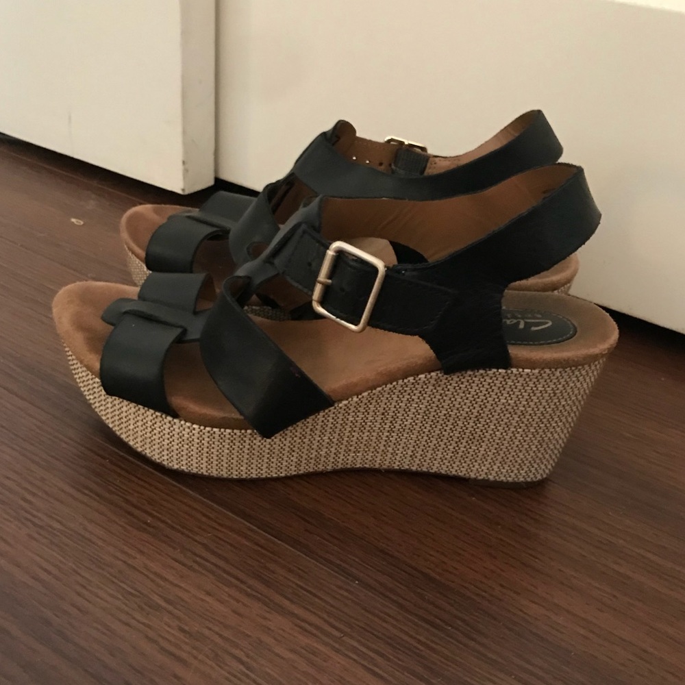 Black Strap Clark Wedges