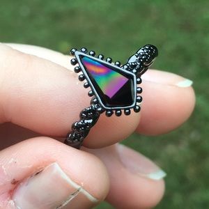 WICKED UNICORN Black Gold Ring w Oil Slick Stone