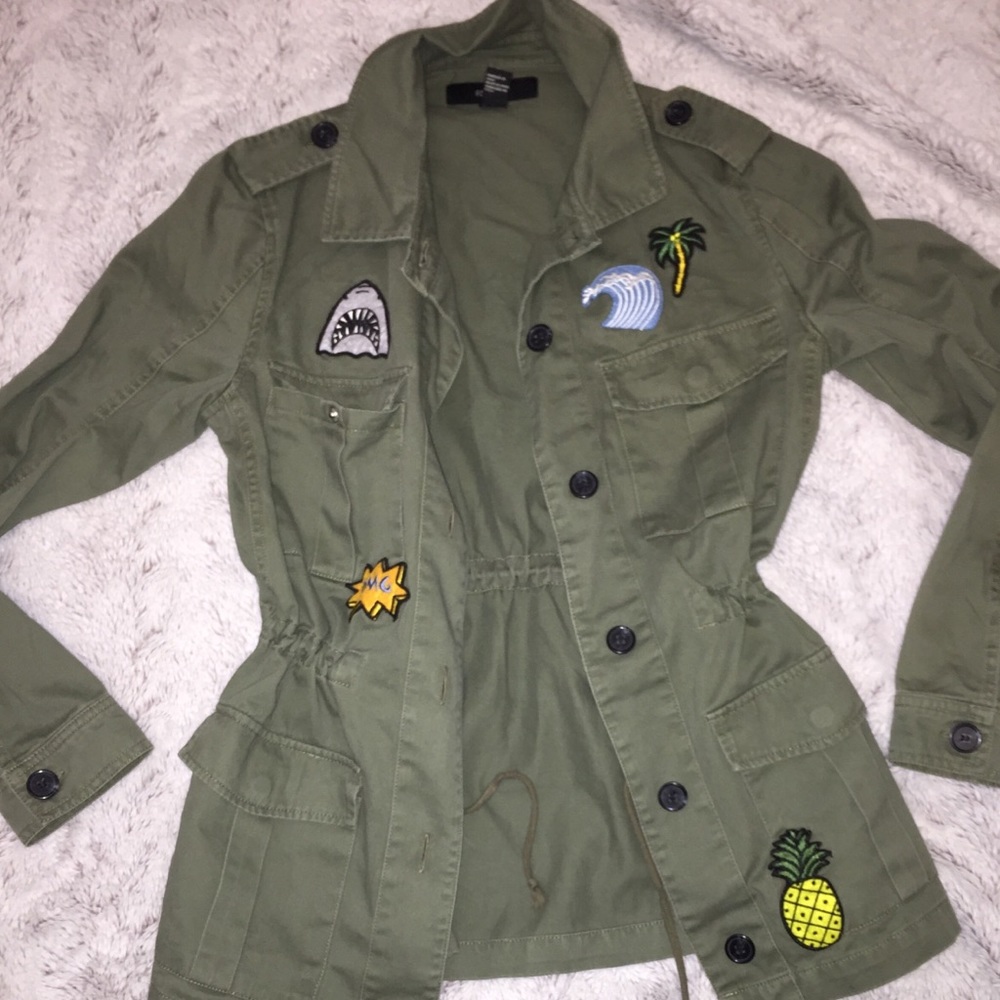 green utility jacket with patches NWOT