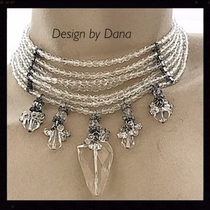 Crystal-7 Strand-Rows-Rock Crystal-Faceted-Swarovs