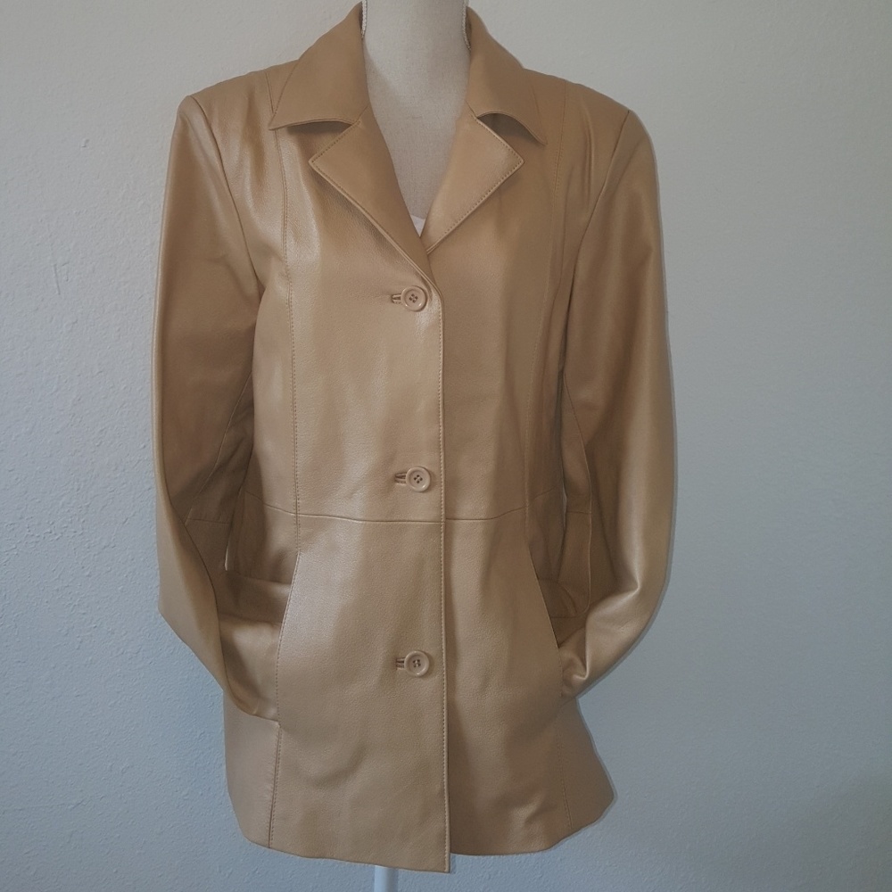 Camel color 100% leather 3/4 length  jacket