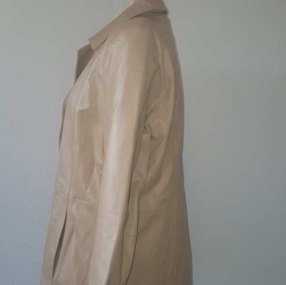 Camel color 100% leather 3/4 length  jacket - Picture 5 of 6