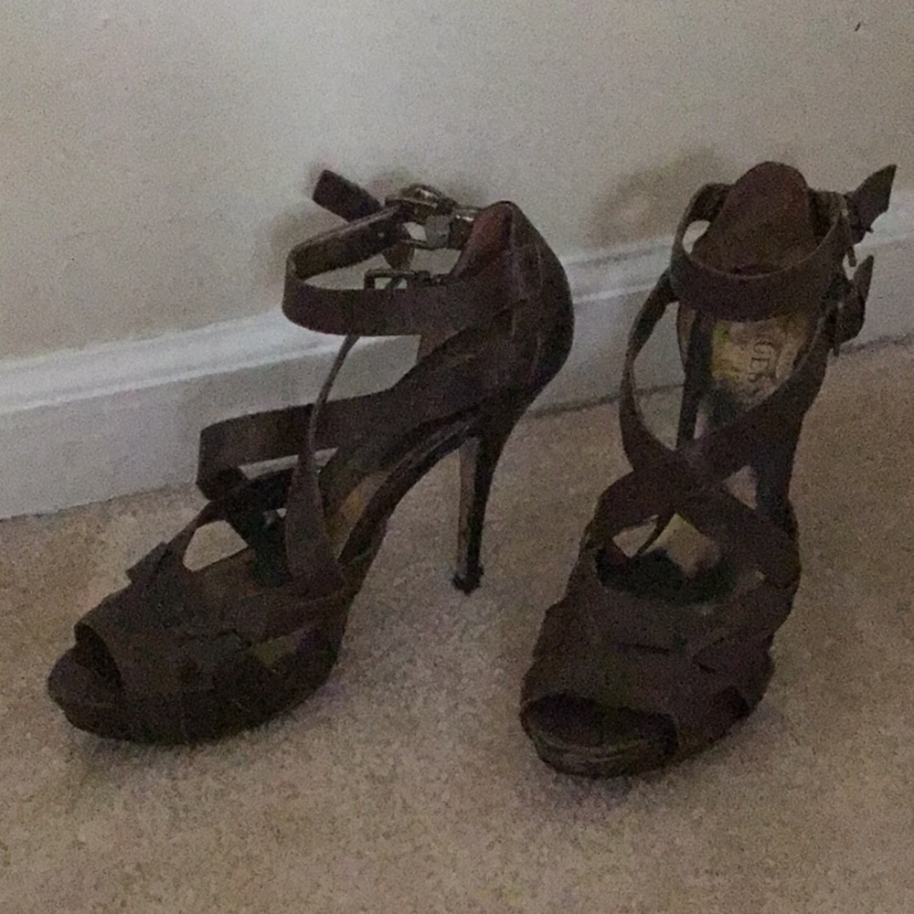 Guess brown heeled sandals.