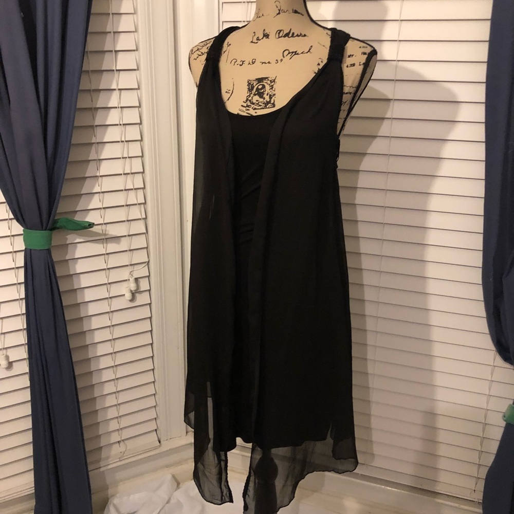 Little Black Dress with Attached Chiffon Overlay