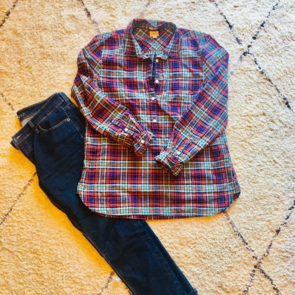 Jcrew plaid half button shirt