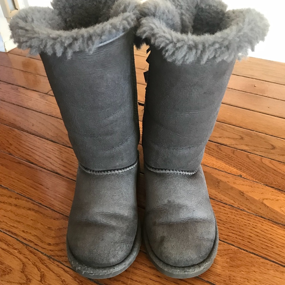 Gray Bailey bow tall uggs. Size 13