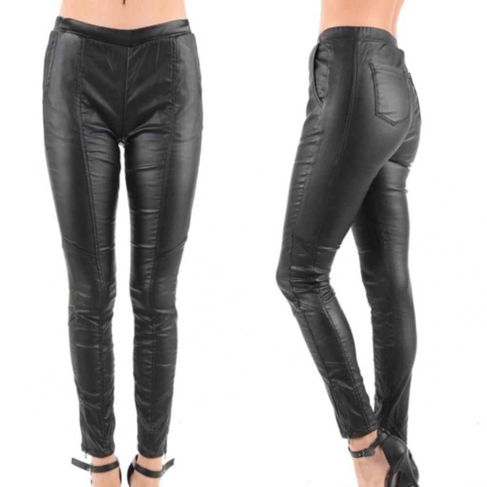 LEATHER ANKLE ZIP MOTO PANTS