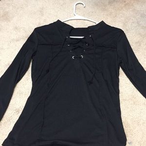 Black Cross Neck Long Sleeve