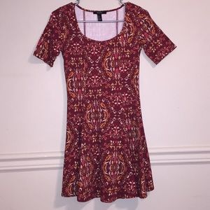 Maroon Floral Skater Dress