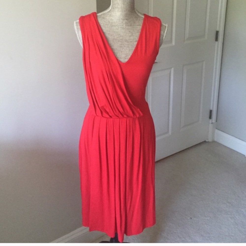 Red drape neck dress