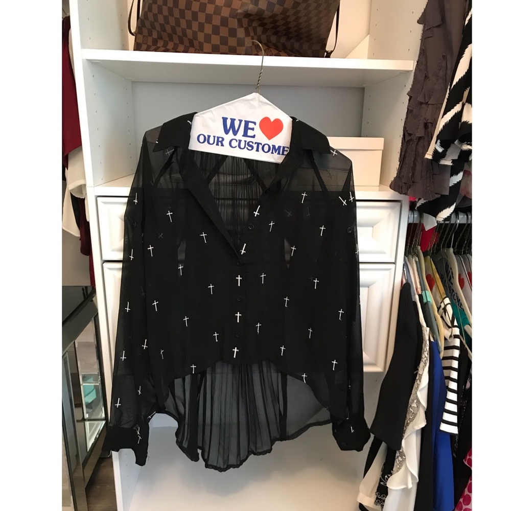 Cross Black high low blouse. Open back detail
