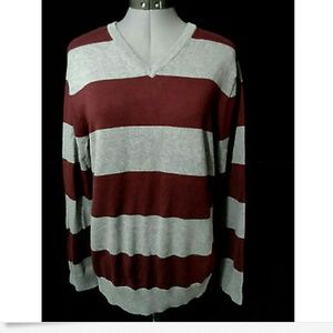 OLD NAVY mens S Burgundy Gray stripe Sweater shirt
