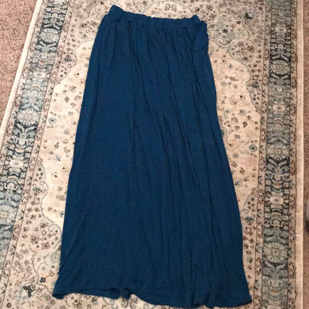 Teal blue super soft maxi skirt with pockets