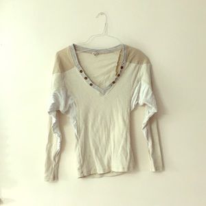 Free People Creme & White Long Sleeved Shirt Sz SP