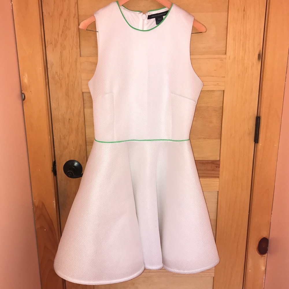 French Connection White Dress w/ Green Trim