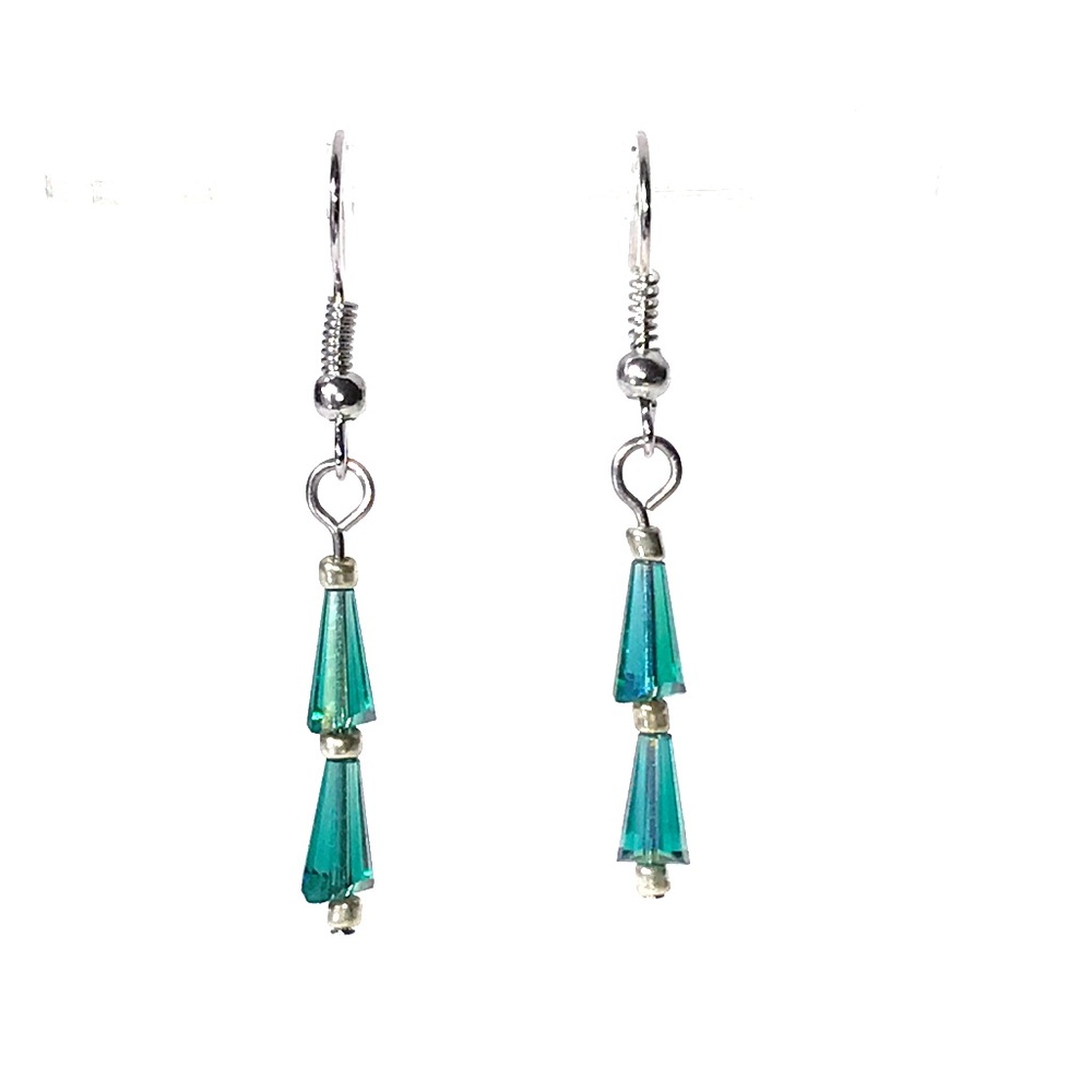 Earrings, Christmas Tree, Green/Blue & Silver