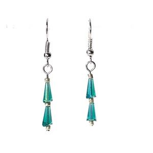 Earrings, Christmas Tree, Green/Blue & Silver