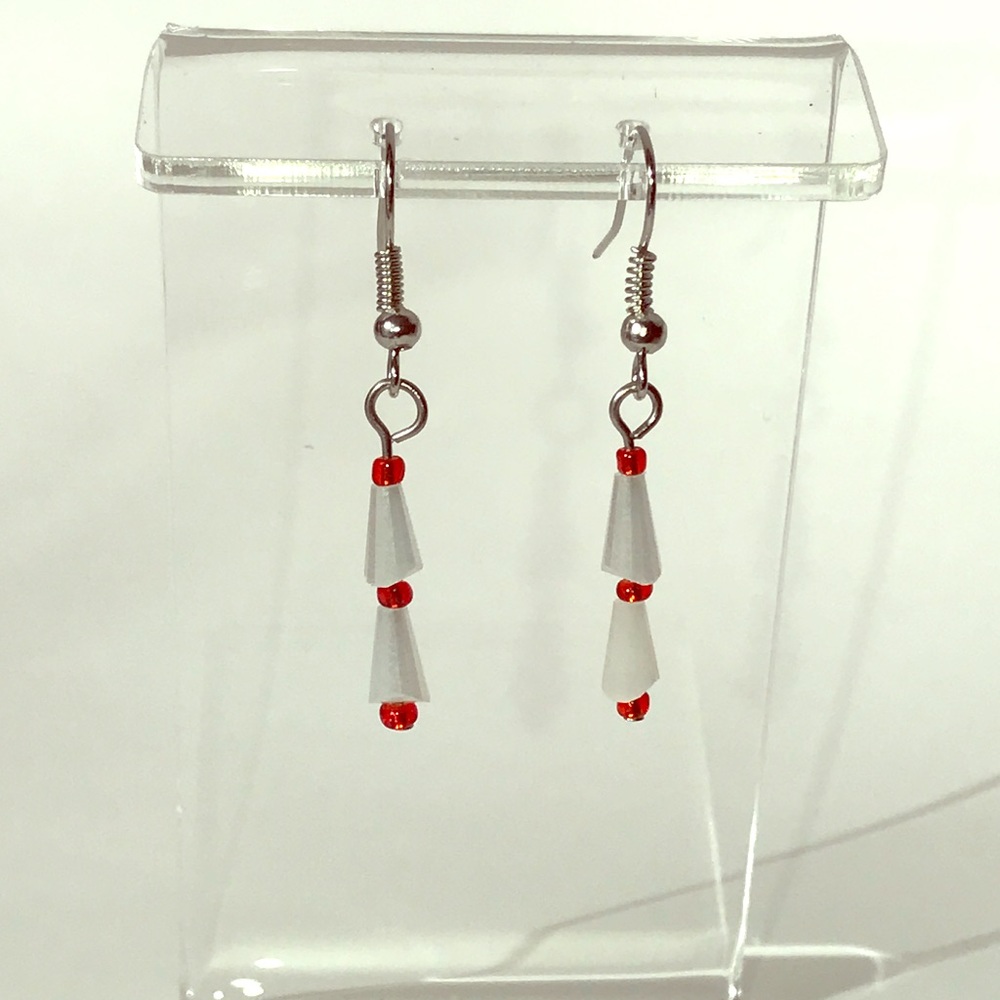 Earrings, Christmas Tree, White Red
