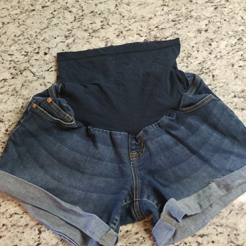 Denim maternity shorts