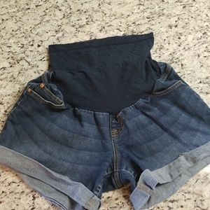 Denim maternity shorts