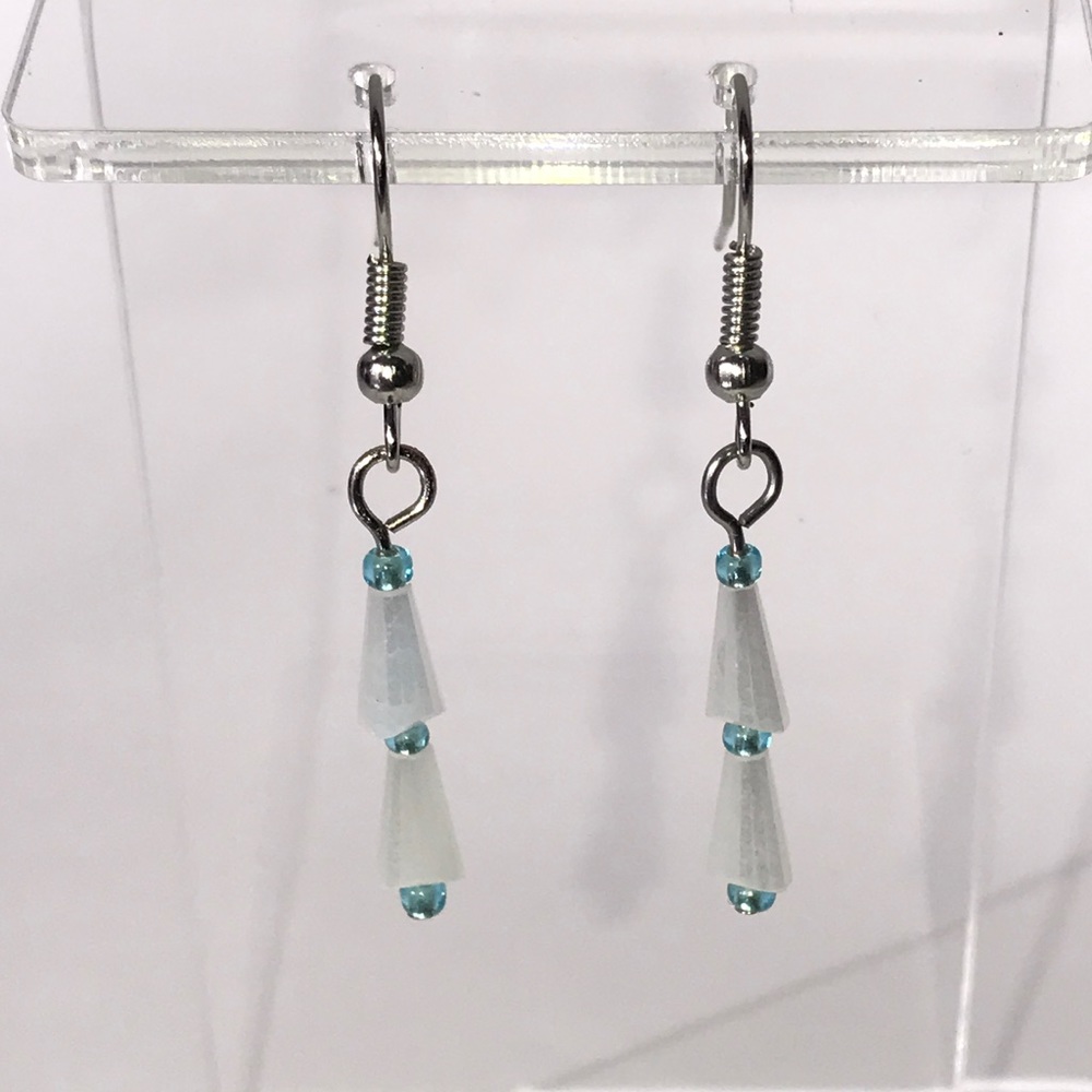 Earrings, Christmas Tree, White Blue