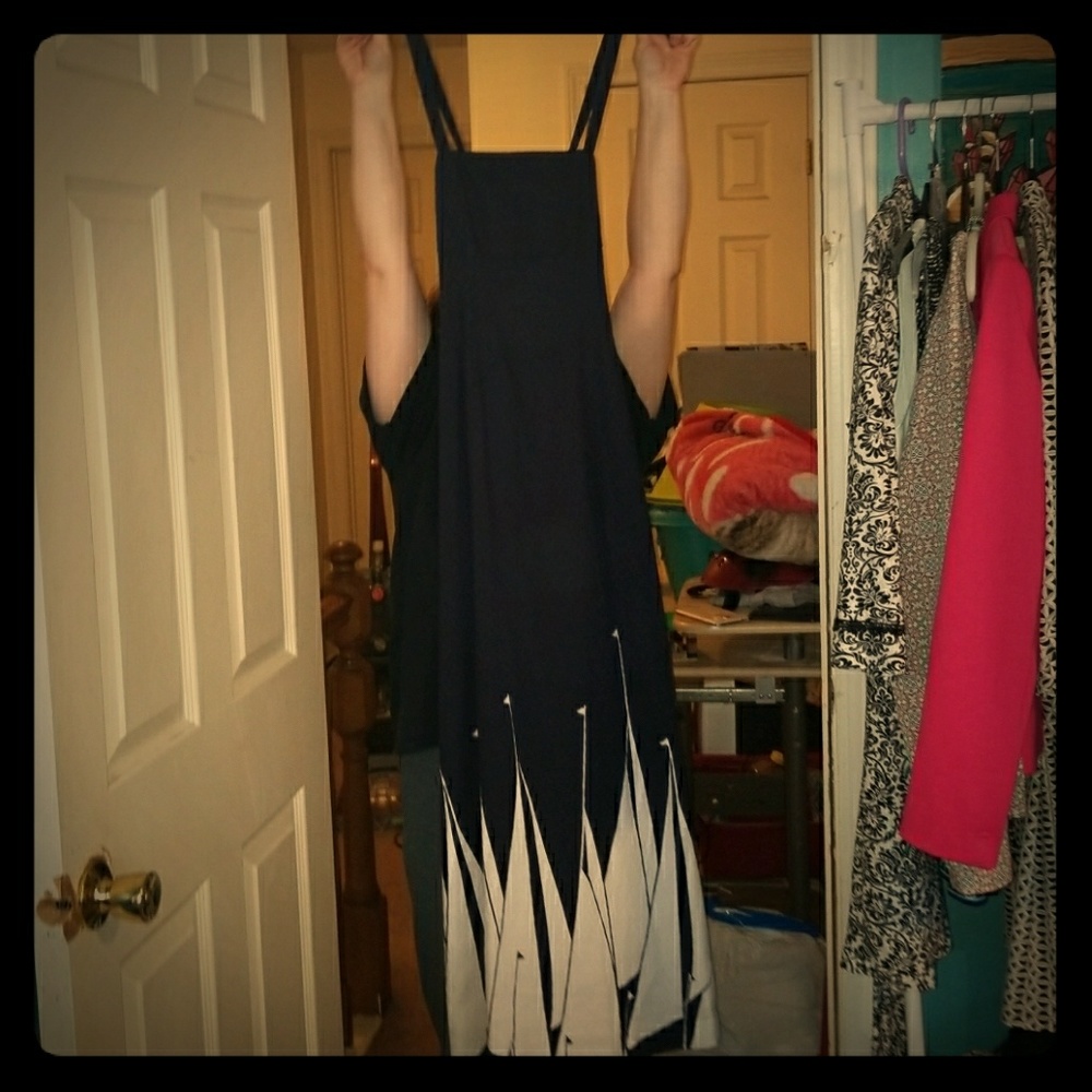 100 % cotton blue sailboat LL Bean Maxi Dress
