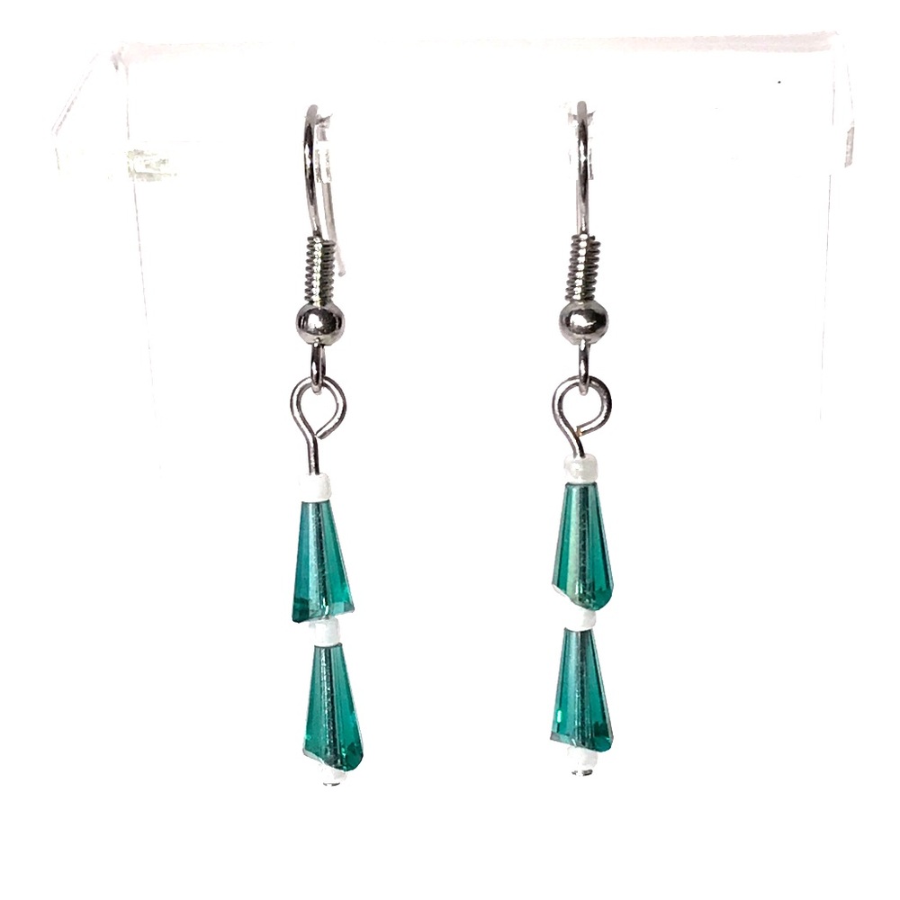 Earrings, Christmas Tree, Green White