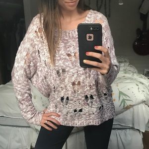 Heart cut out, knit, off shoulder oversize sweater