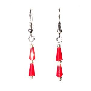 Earrings, Christmas Tree, Red Silver