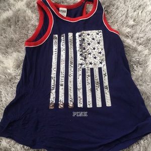PINK American flag sequin Tank