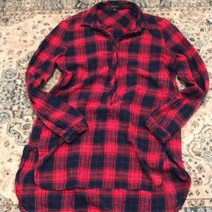 Red and navy plaid tunic