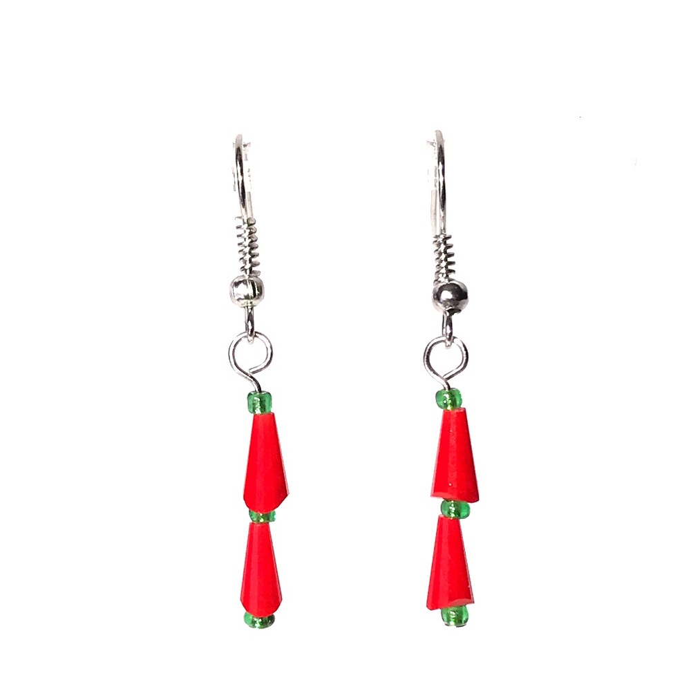 Earrings, Christmas Tree, Red Green