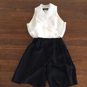 Dressy taffeta romper black white