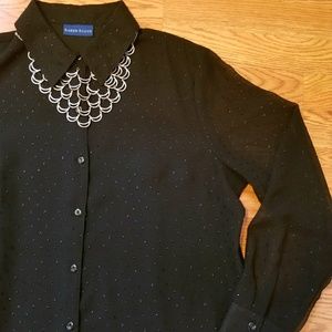 Karen Scott Black Button up Sheer Top