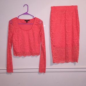 Lace crop top with matching lace pencil skirt set