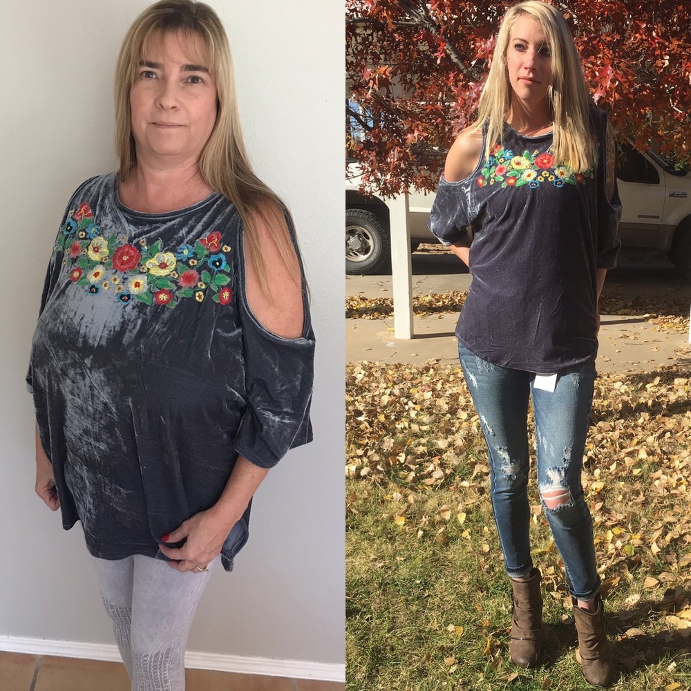 Velour cold shoulder shirt