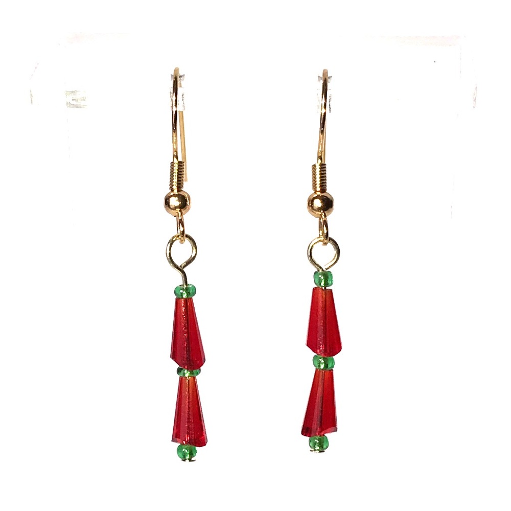 Earrings, Christmas Tree, Red Green
