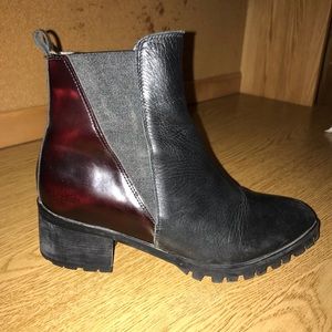 Black Ankle Boots with Red Accents