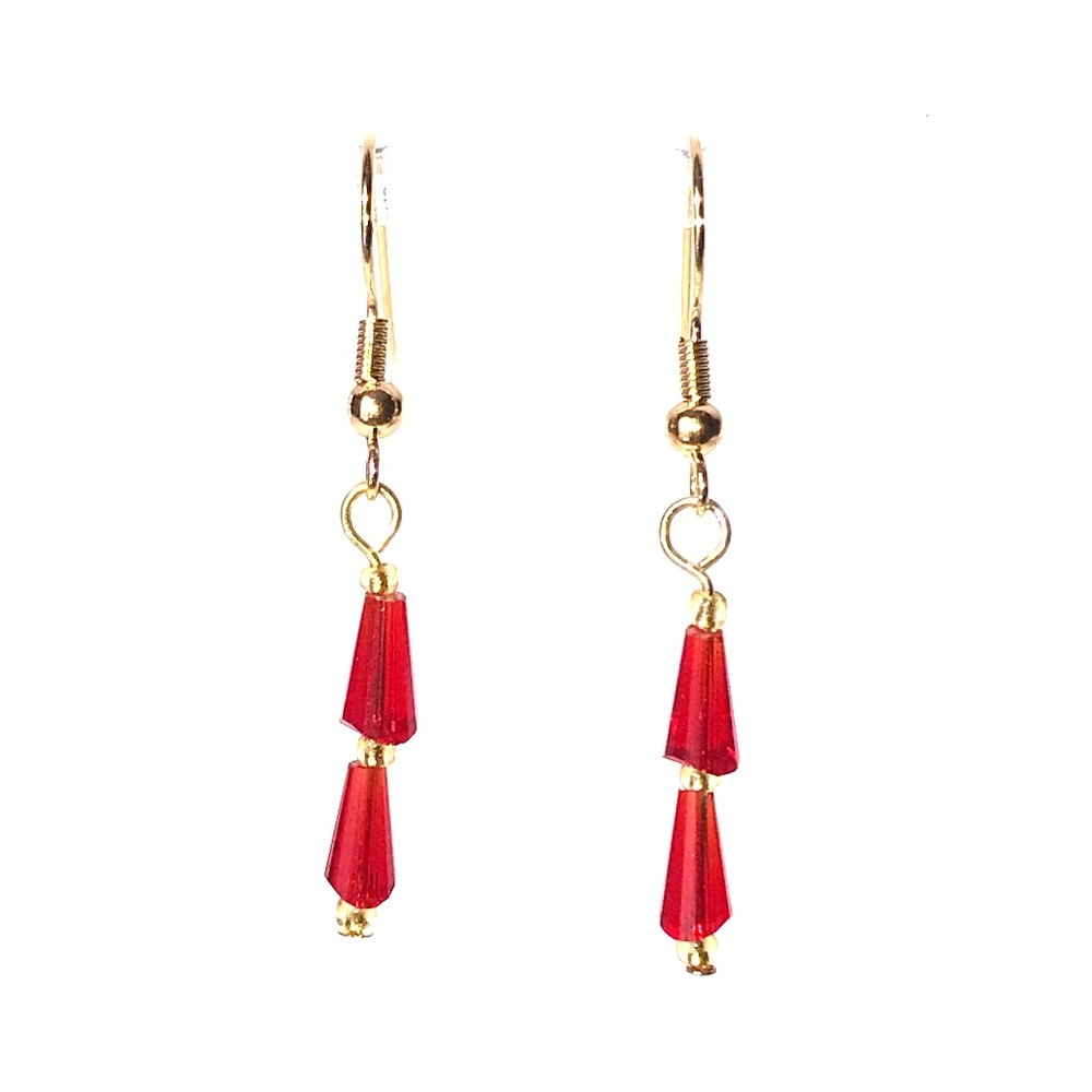 Earrings, Christmas Tree, Red Gold