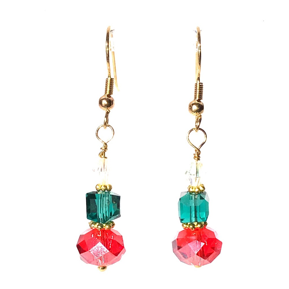 Earrings, Christmas Theme, Red Green Clear