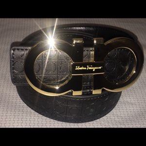 Black Ferragamo Belt Gold Buckle