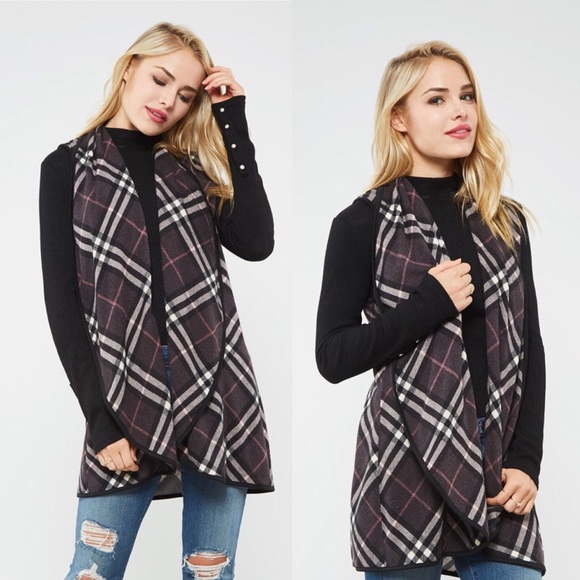 🍃Hello Fall🍃Plaid Patterned Open Front Vest - Picture 2 of 2