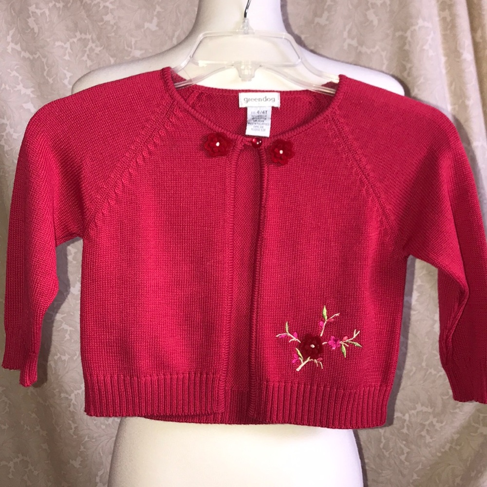 Girl’s red Green Dog cardigan