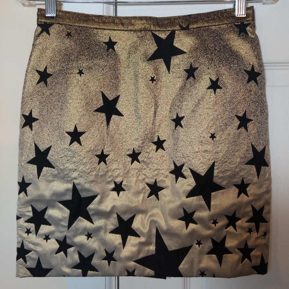 Agnes B Gold Metallic Star Lame Mini Skirt sz 36 4