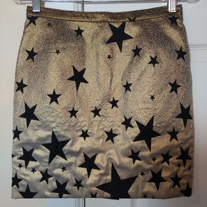 Agnes B Gold Metallic Star Lame Mini Skirt sz 36 4