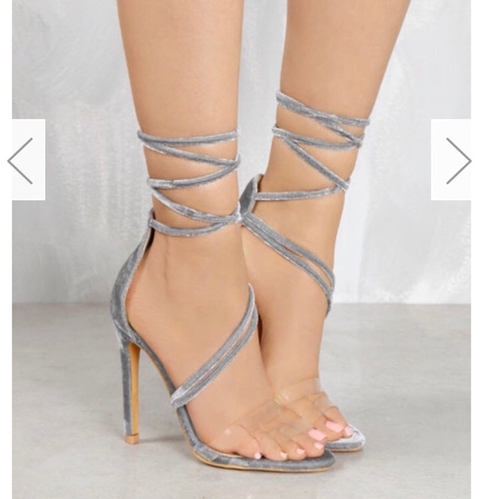 Grey lace up heels