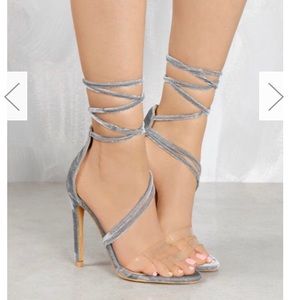 Grey lace up heels