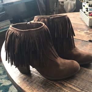 Boutique Brown Fringe Booties Size 8